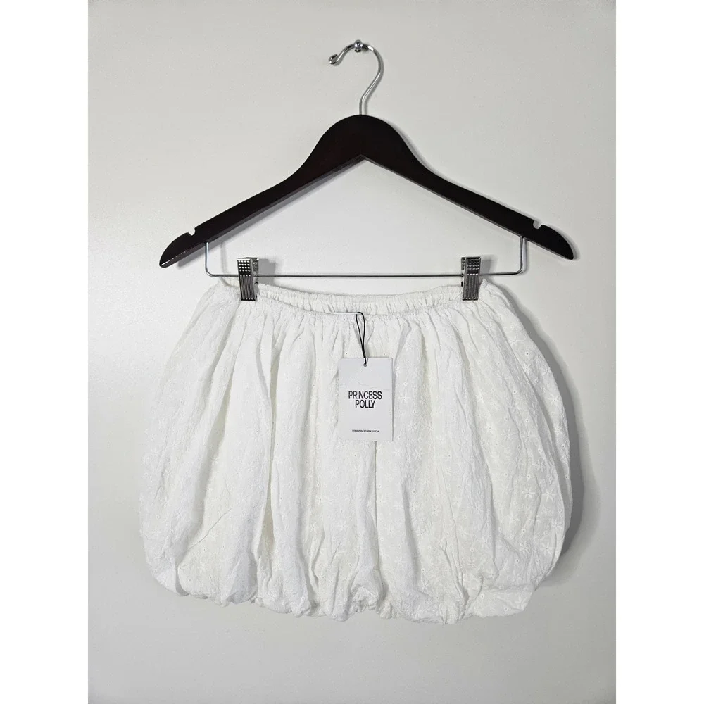 Princess Polly Anglaise White Bubble Hem Mini Skirt Eyelet Cotton‎ Size 2